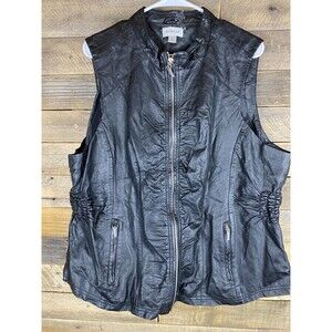 Avenue Women Plus Sz 22/24 Black Faux Leather Full Zip Sleeveless Vest